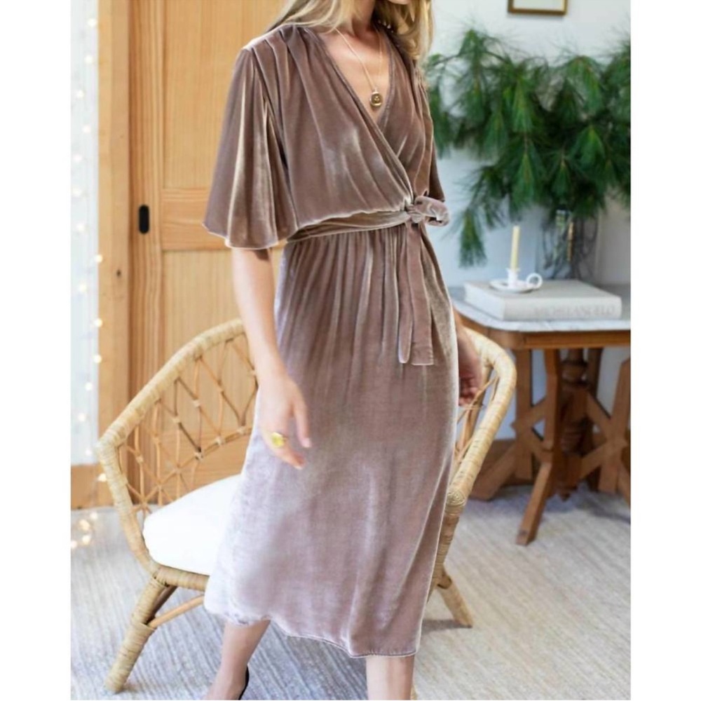 NWT! Emerson Fry Lila Midi Dress In Chesnut Silk Velvet Small